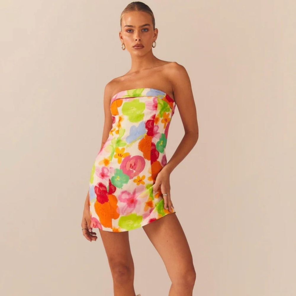 Peppermayo Exclusive - Skyscrapers Linen Mini Dress - Blurred Blossom